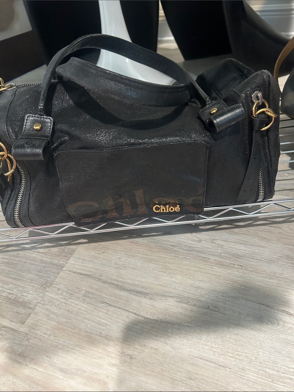 Black Leather Duffel-Style women’s Bag